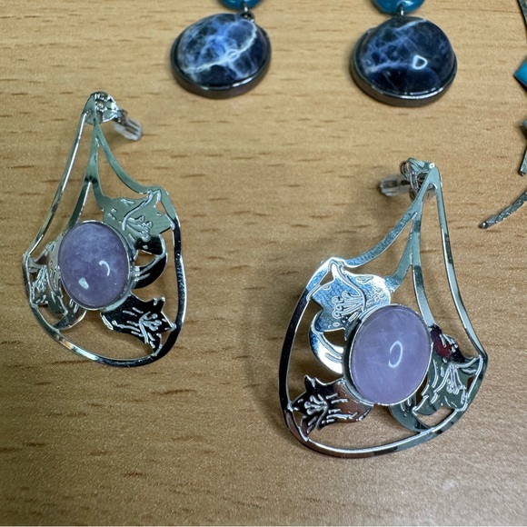 Hand Crafted Silver and Blue Earrings Set - Picture 3 of 8
